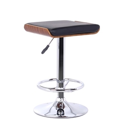 Java Adjustable Bar Stool in Chrome finish with Walnut wood and Black Faux Leather 