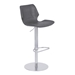 Zuma Adjustable Metal Bar Stool in Vintage Gray Faux Leather with Brushed Stainless Steel Finish - ARL1723