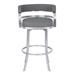 Prinz 26" Counter Height Metal Swivel Bar Stool in Gray Faux Leather with Brushed Stainless Steel Finish - ARL1725