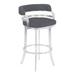 Prinz 30" Height Metal Swivel Bar Stool in Gray Faux Leather with Brushed Stainless Steel Finish - ARL1726