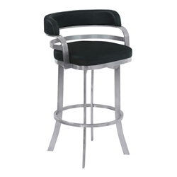 Prinz 26" Counter Height Metal Swivel Bar Stool in Black Faux Leather with Brushed Stainless Steel Finish 