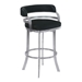 Prinz 26" Counter Height Metal Swivel Bar Stool in Black Faux Leather with Brushed Stainless Steel Finish - ARL1727