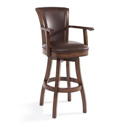 Raleigh Arm 30" Height Swivel Wood Bar Stool in Chestnut Finish and Kahlua Faux Leather 