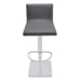 Crystal Adjustable Swivel Bar Stool in Gray Faux Leather with Brushed Stainless Steel Finish and Gray Walnut Veneer Back - ARL1746