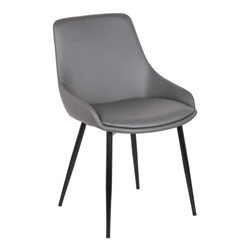 Mia Contemporary Dining Chair in Gray Faux Leather with Black Powder Coated Metal Legs 