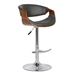 Butterfly Adjustable Swivel Bar Stool in Gray Faux Leather with Chrome Finish and Walnut Wood - ARL1748