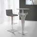 Oslo Adjustable Brushed Stainless Steel Bar Stool in Gray Faux Leather with Walnut Back - ARL1755