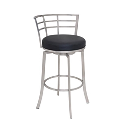 Viper 26" Height Swivel Counter Stool in Brushed Stainless Steel finish with Black Faux Leather 