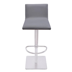 Crystal Adjustable Bar Stool in Brushed Stainless Steel finish with Grey Faux Leather and Walnut Back 
