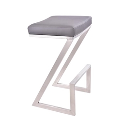 Atlantis 26" Height Backless Counter Stool in Brushed Stainless Steel finish with Grey Faux Leather 