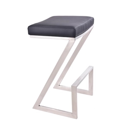 Atlantis 30" Height Backless Bar Stool in Brushed Stainless Steel finish with Black Faux Leather 