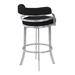 Prinz 30" Height Metal Swivel Bar Stool in Black Faux Leather with Brushed Stainless Steel Finish - ARL1772