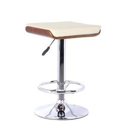 Java Adjustable Bar Stool in Chrome finish with Walnut wood and Cream Faux Leather 