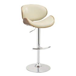 Naples Swivel Adjustable Bar Stool in Chrome finish with Cream Faux Leather and Walnut Veneer Back 