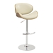 Naples Swivel Adjustable Bar Stool in Chrome finish with Cream Faux Leather and Walnut Veneer Back - ARL1775