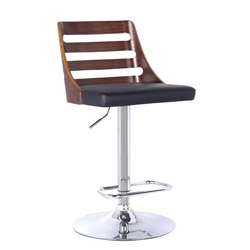 Storm Adjustable Bar Stool in Chrome finish with Walnut wood and Black Faux Leather 