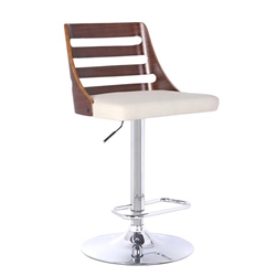 Storm Adjustable Bar Stool in Chrome finish with Walnut wood and Cream Faux Leather 