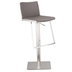Ibiza Adjustable Brushed Stainless Steel Bar Stool in Gray Faux Leather