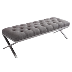 Milo Bench in Brushed Stainless Steel finish with Grey Fabric 