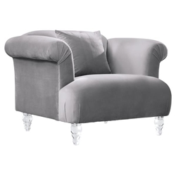 Elegance Contemporary Sofa Chair in Grey Velvet with Acrylic Legs 