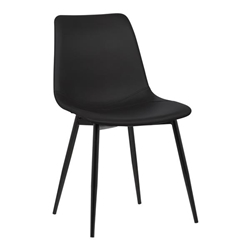 Monte Contemporary Dining Chair in Black Faux Leather with Black Powder Coated Metal Legs 