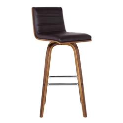 Vienna 30" Height Bar Stool in Walnut Wood Finish with Brown Faux Leather 