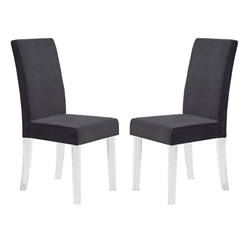 Dalia Modern and Contemporary Dining Chair in Black Velvet with Acrylic Legs - Set of 2 