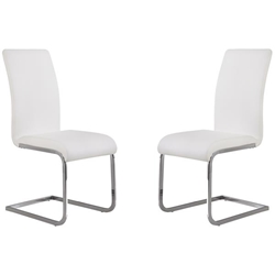 Amanda Contemporary Side Chair in White Faux Leather and Chrome Finish - Set of 2 