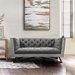 Regis Contemporary Loveseat in Grey Fabric with Black Metal Finish Legs and Antique Brown Nailhead Accents - ARL1949