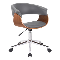 Bellevue Mid-Century Office Chair in Chrome Finish with Grey Faux Leather and Walnut Veneer 