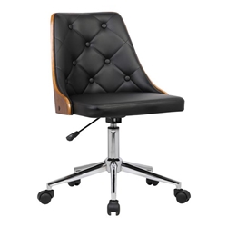 Diamond Mid-Century Office Chair in Chrome finish with Tufted Black Faux Leather and Walnut Veneer Back 