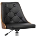 Diamond Mid-Century Office Chair in Chrome finish with Tufted Black Faux Leather and Walnut Veneer Back - ARL1972