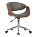 Geneva Mid-Century Office Chair in Chrome finish with Gray Faux Leather and Walnut Veneer Arms - ARL1974