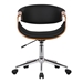Geneva Mid-Century Office Chair in Chrome finish with Black Faux Leather and Walnut Veneer Arms - ARL1975