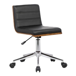 Bowie Mid-Century Office Chair in Chrome finish with Black Faux Leather and Walnut Veneer Back 