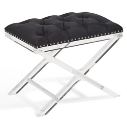 Cody Modern and Contemporary Tufted Ottoman in Black Velvet with Acrylic Legs 