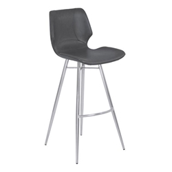 Zurich 26" Counter Height Metal Bar Stool in Vintage Gray Faux Leather with Brushed Stainless Steel Finish 