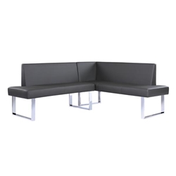 Amanda Contemporary Nook Corner Dining Bench in Gray Faux Leather and Chrome Finish 