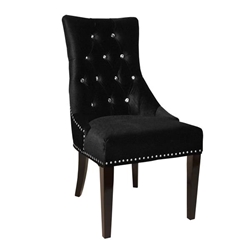 Carlyle Tufted Black Velvet Side Chair with Nailhead Trim 