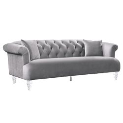 Elegance Contemporary Sofa in Grey Velvet with Acrylic Legs 