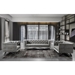 Regis Contemporary Sofa in Grey Fabric with Black Metal Finish Legs and Antique Brown Nailhead Accents - ARL2015