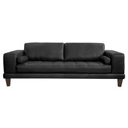 Wynne Contemporary Sofa in Genuine Black Leather with Brown Wood Legs 