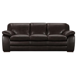 Zanna Contemporary Sofa in Genuine Dark Brown Leather with Brown Wood Legs 