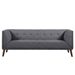 Hudson Mid-Century Button-Tufted Sofa in Dark Gray Linen and Walnut Legs - ARL2023