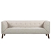 Hudson Mid-Century Button-Tufted Sofa in Beige Linen and Walnut Legs - ARL2024