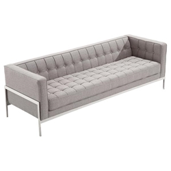 Andre Contemporary Sofa In Gray Tweed and Stainless Steel 