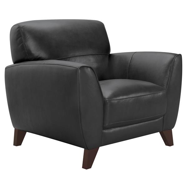 Jedd Contemporary Chair in Genuine Black Leather with Brown Wood Legs 