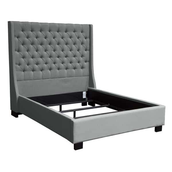 Park Avenue Queen Tufted Bed with Vintage Wing in Grey Linen 