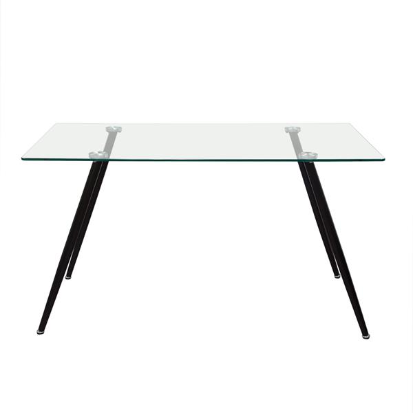 Finn Rectangular Glass Top Dining Table with Black Powder Coated Metal Legs 