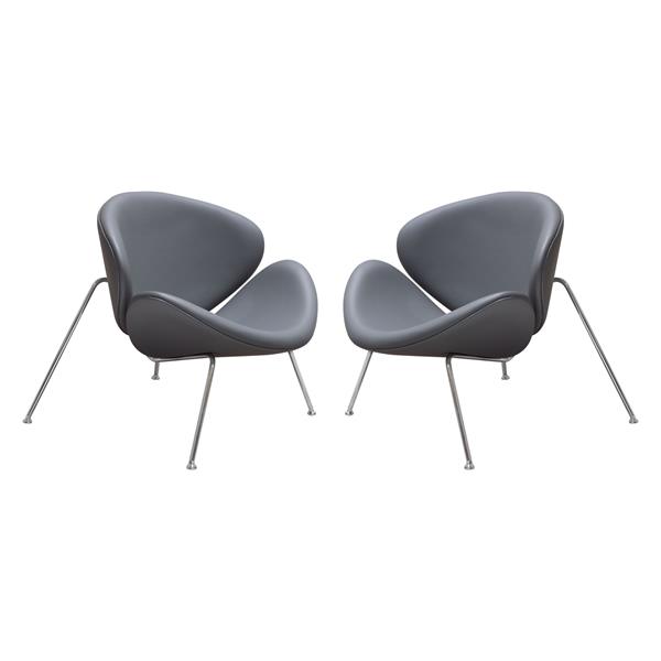 Set of Two Grey Roxy Accent Chair with Chrome Frame 